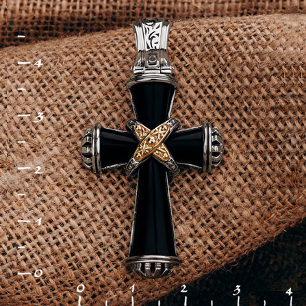 Крест из серебра 925 пробы и золота 750 пробы c ониксом и рубином