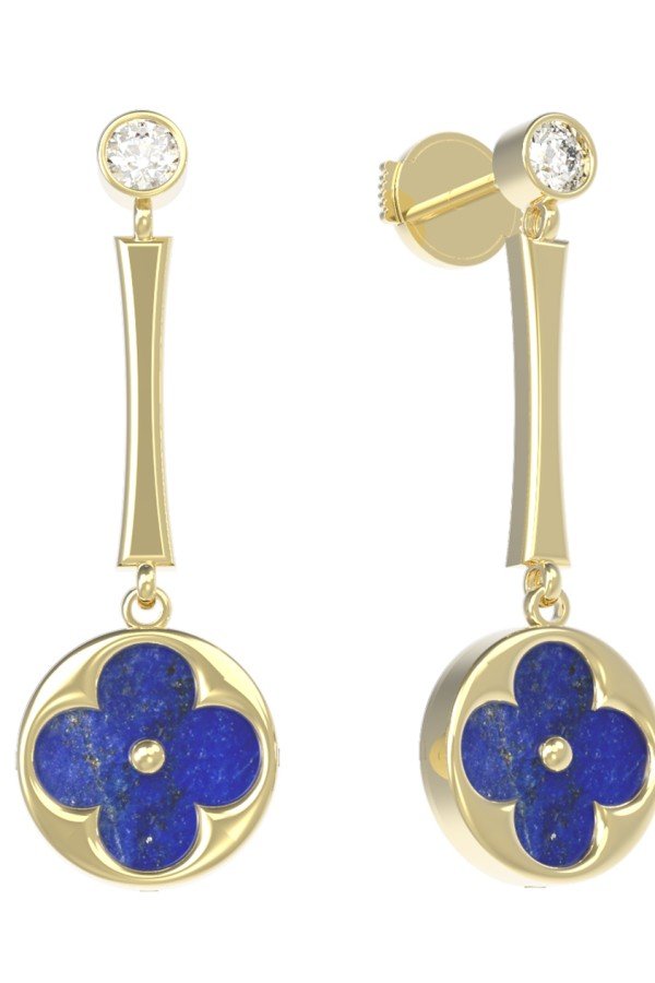 Серьги из лимонного золота c фианитом и лазуритом