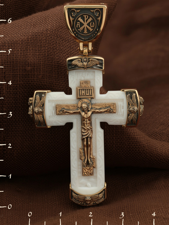 Крест из красного золота 585 пробы c бивнем мамонта