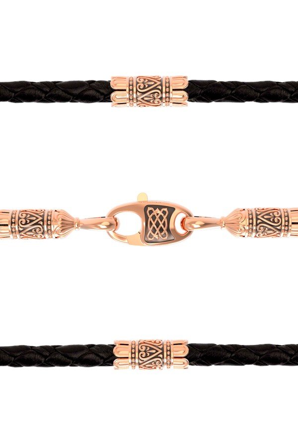 Гайтан из золота c кожаным шнурком