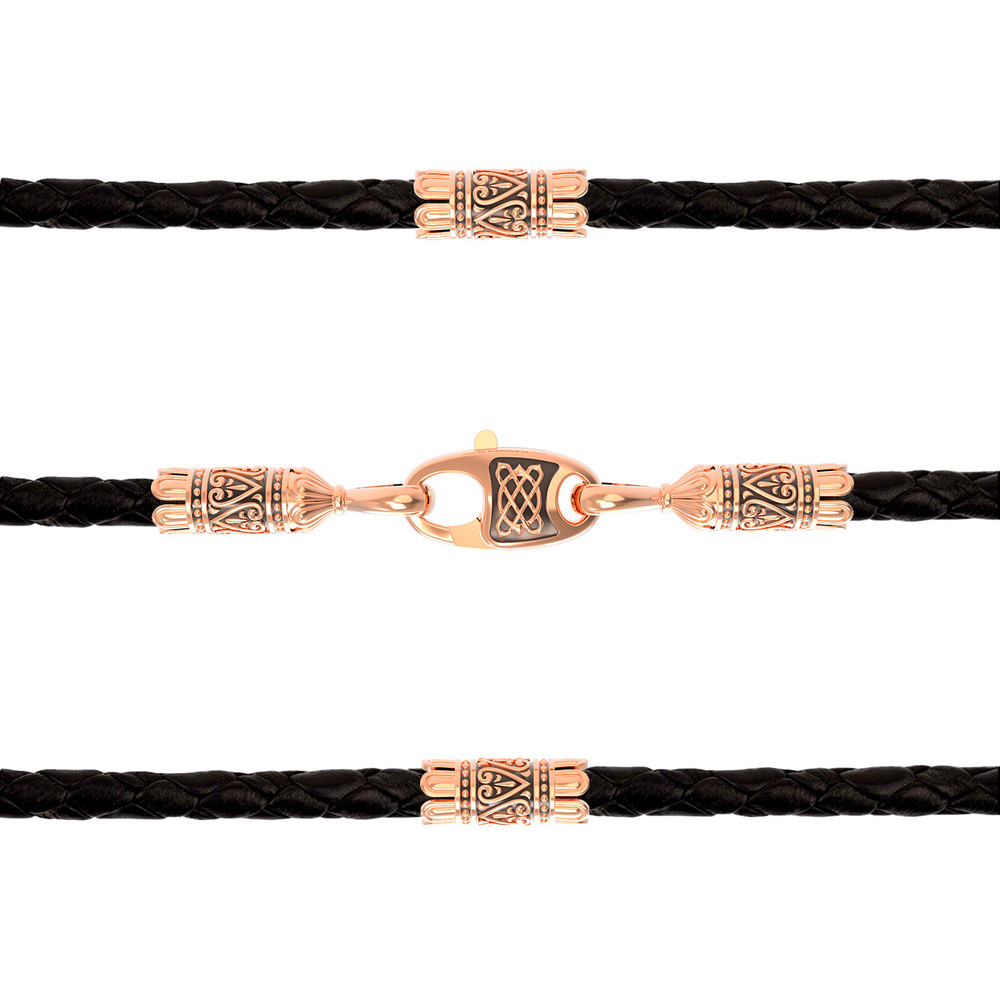 Цепь-шнурок кожа из красного золота 585 пробы c кожаным шнурком