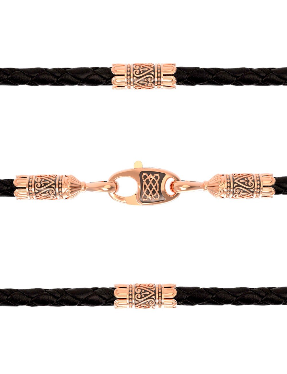 Гайтан из золота c кожаным шнурком