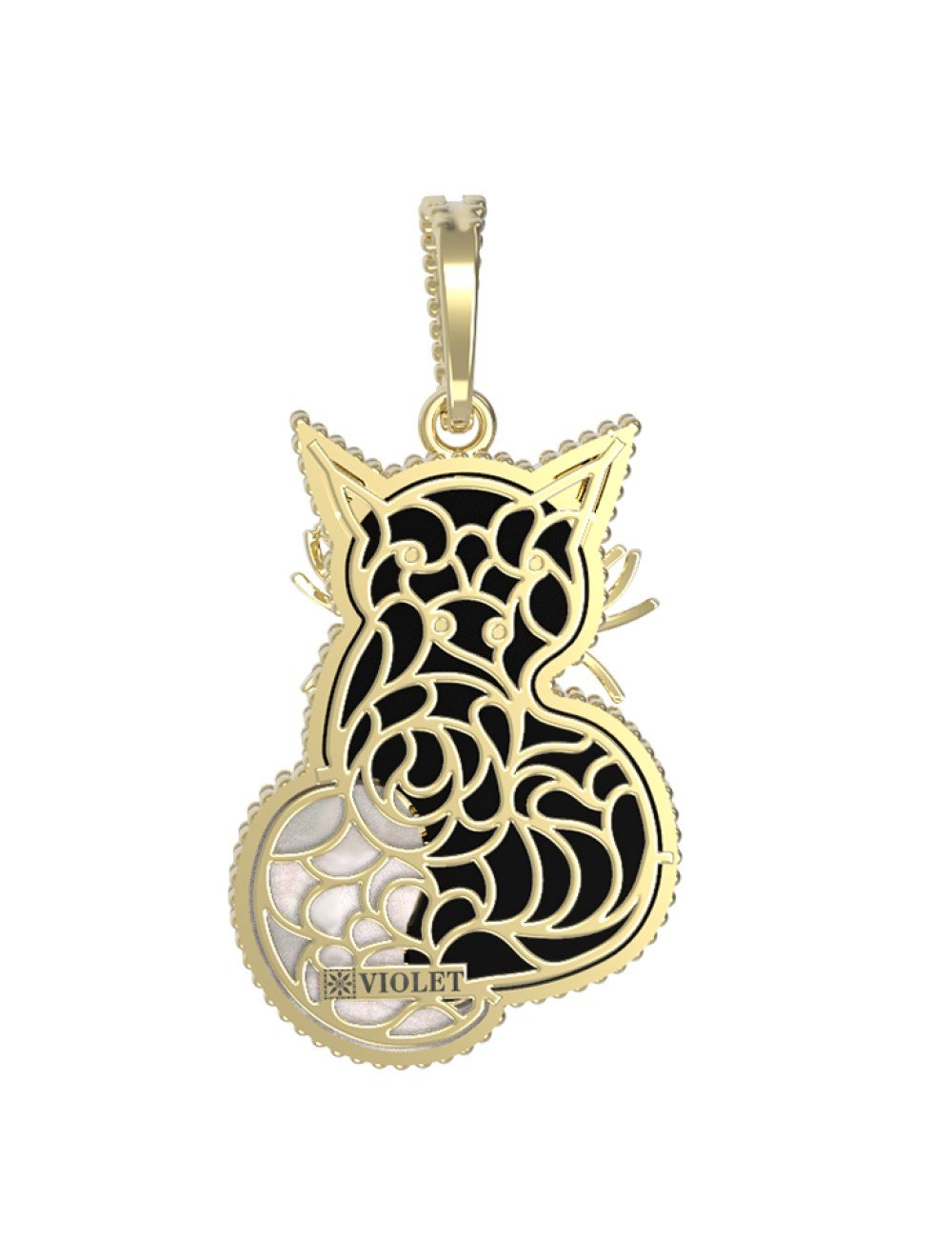 Подвеска из лимонного золота c эмалью, ониксом и перламутром