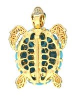 Брошь из лимонного золота c эмалью и бирюзой