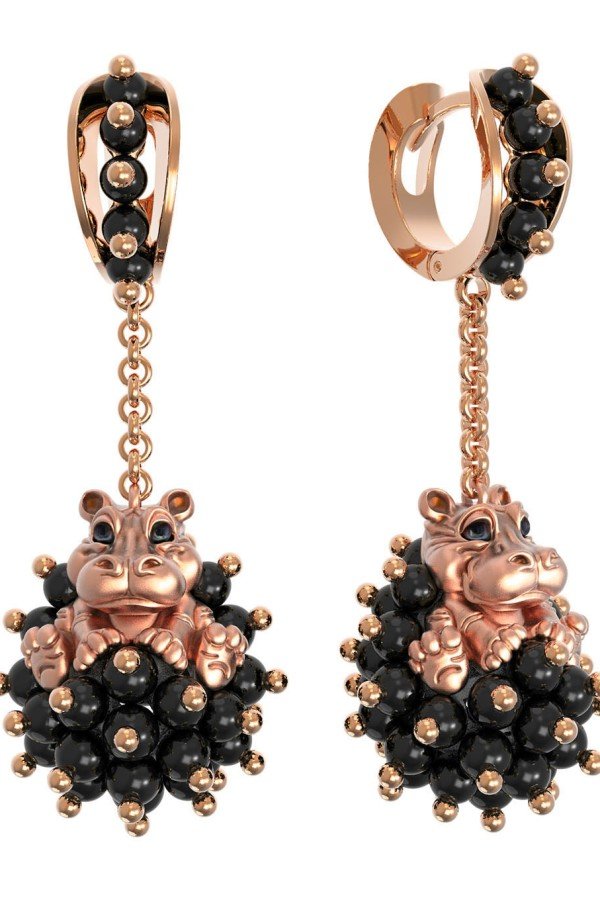 Серьги из золота c эмалью и ониксом