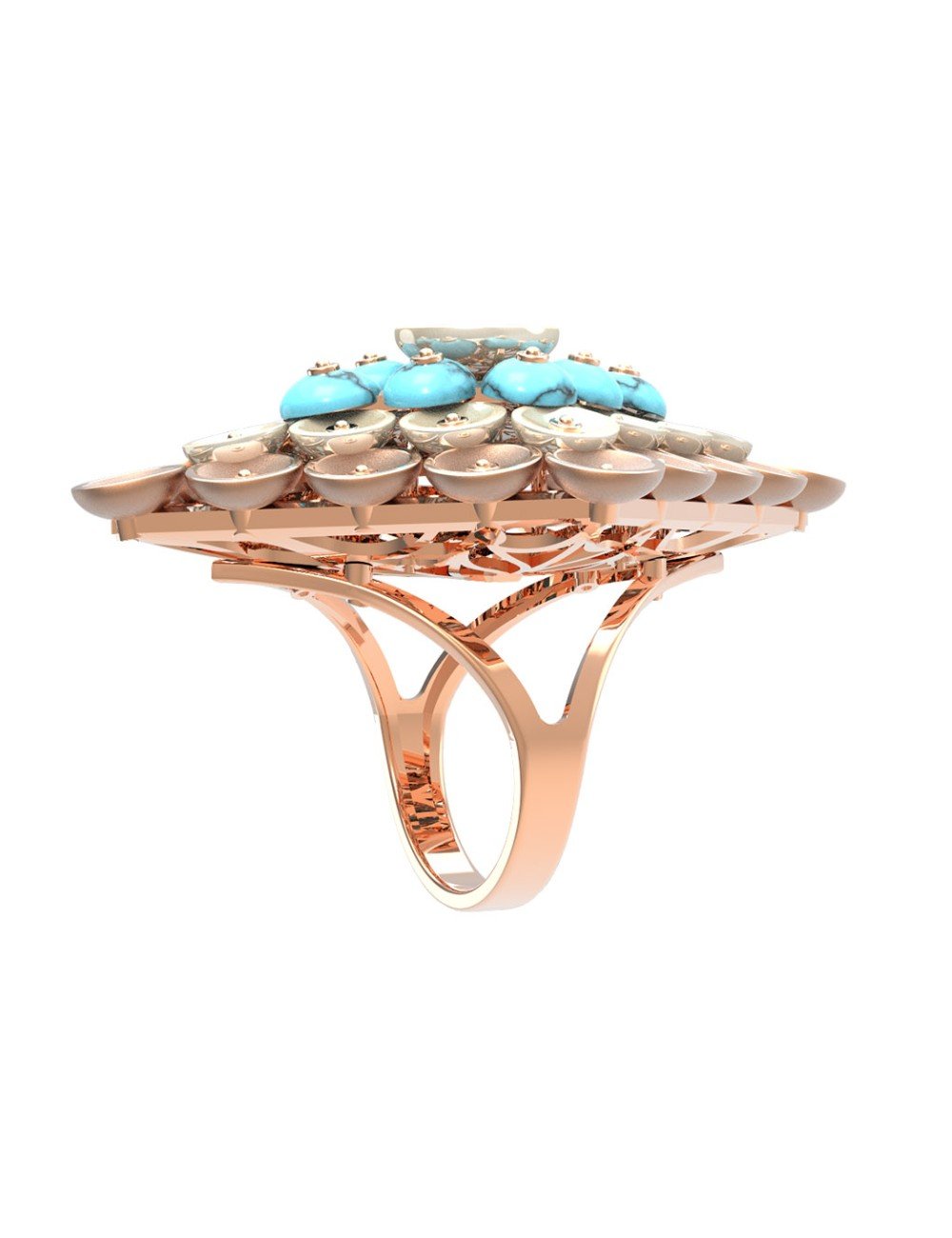 Кольцо из золота c бирюзой и перламутром