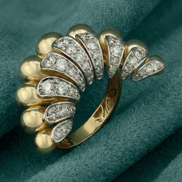 Кольцо из лимонного золота 585 пробы c бриллиантами