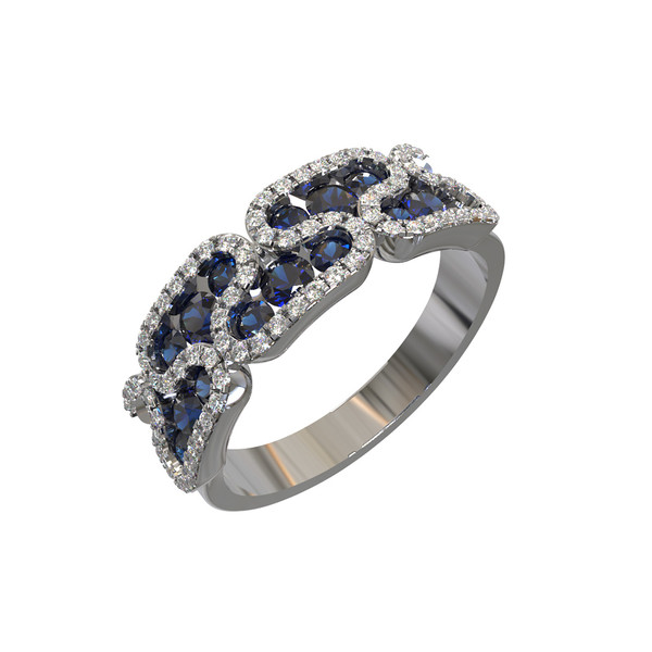 Кольцо из белого золота 585 пробы c бриллиантами и сапфиром