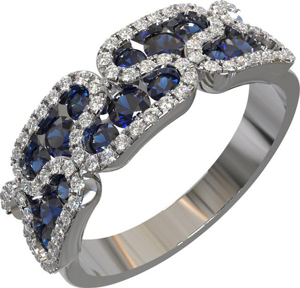 Кольцо из белого золота 585 пробы c бриллиантами и сапфиром