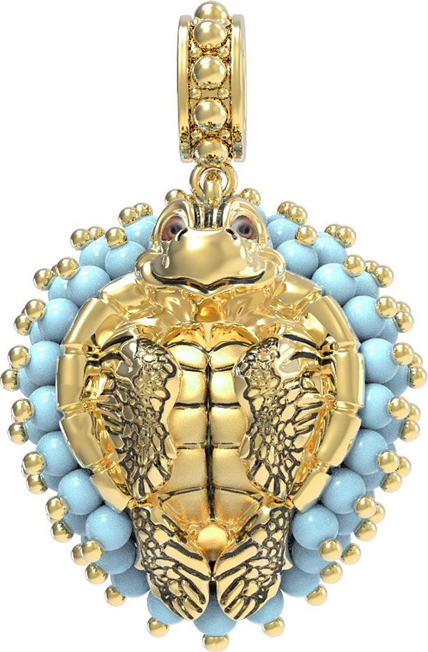 Подвеска из лимонного золота 585 пробы c эмалью и бирюзой