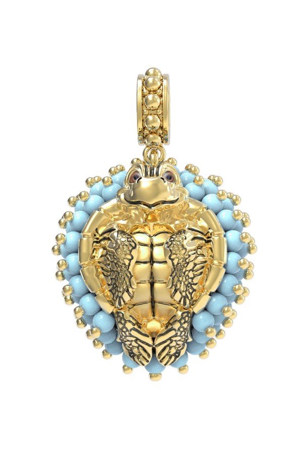 Подвеска из лимонного золота c эмалью и бирюзой