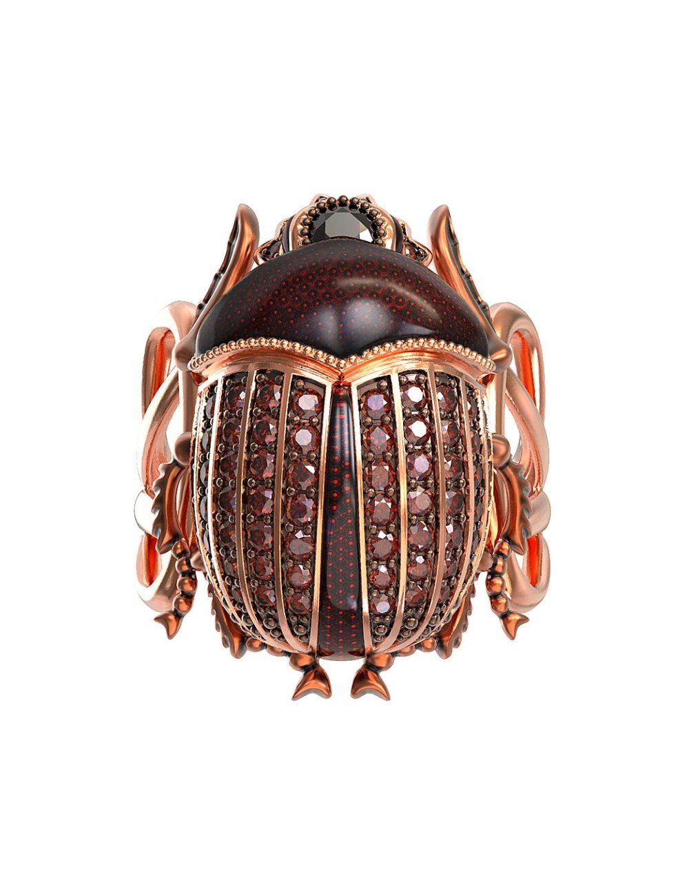 Кольцо из золота c эмалью, фианитом и гранатом