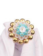 Кольцо из лимонного золота c бирюзой и перламутром