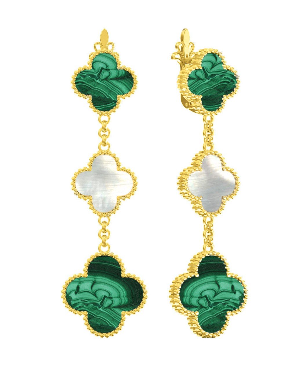 Серьги из лимонного золота c малахитом и перламутром