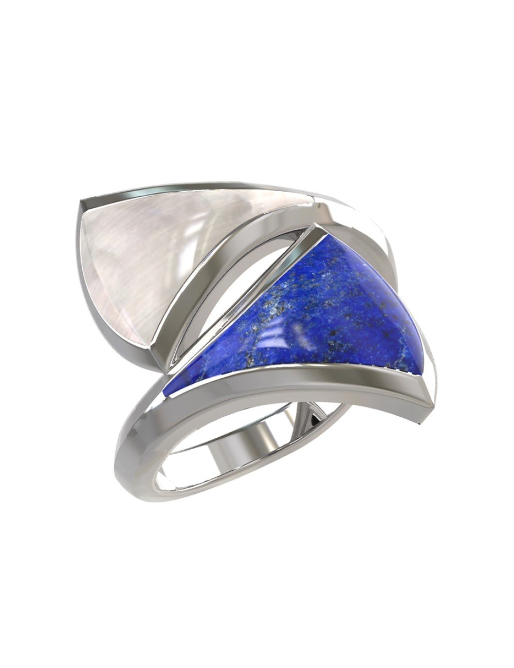 Кольцо из белого золота c лазуритом и перламутром