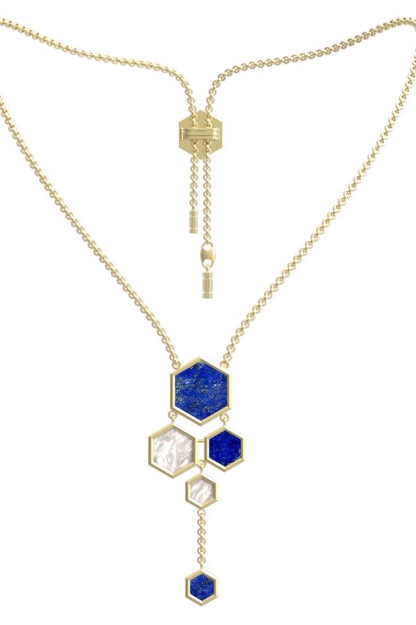 Колье из лимонного золота c лазуритом и перламутром