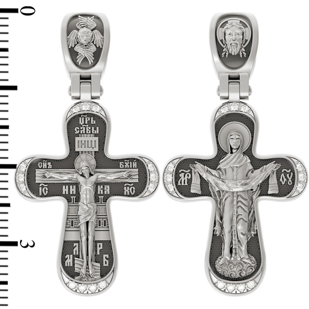 Крест из белого золота 585 пробы c бриллиантами