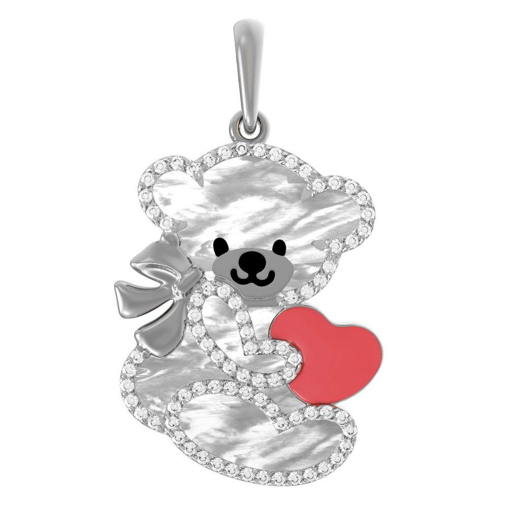 Подвеска из белого золота 585 пробы c эмалью, фианитом и перламутром