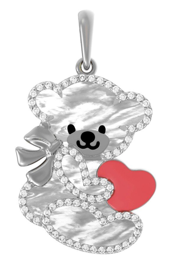 Подвеска из белого золота c эмалью, фианитом и перламутром