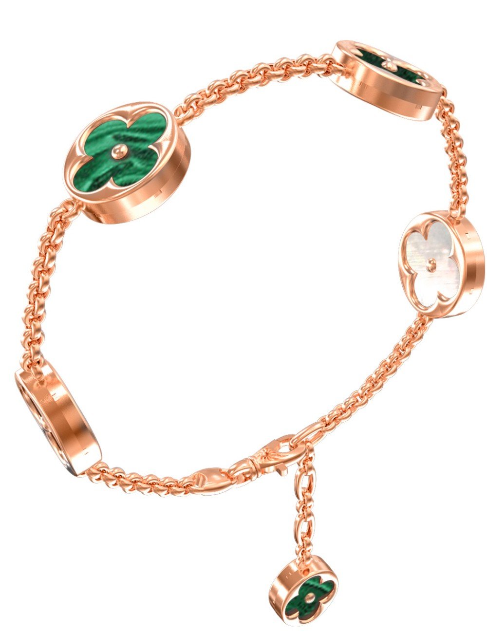 Браслет из золота c малахитом и перламутром