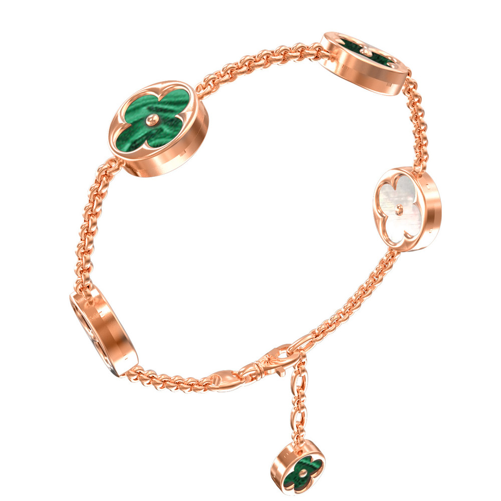 Браслет из красного золота 585 пробы c малахитом и перламутром