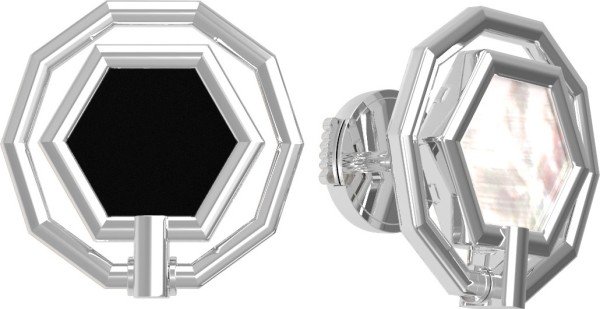 Серьги из белого золота c ониксом и перламутром