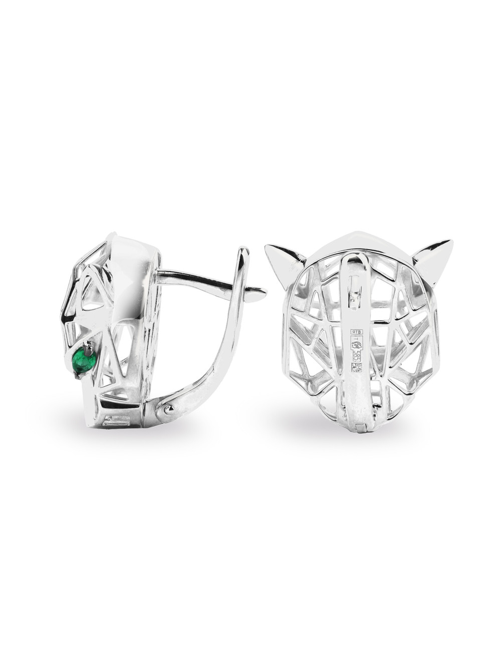 Серьги из белого золота 585 пробы c изумрудом