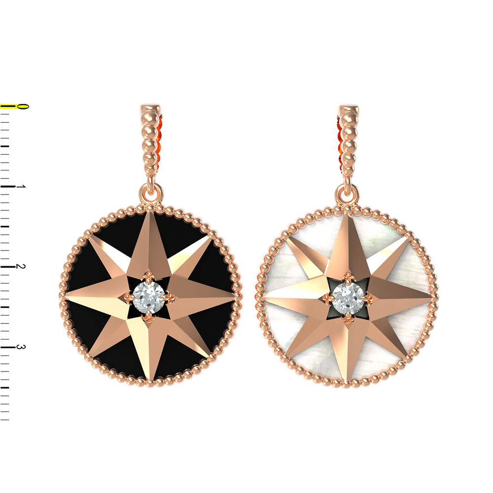 Подвеска из красного золота 585 пробы c фианитом, ониксом и перламутром