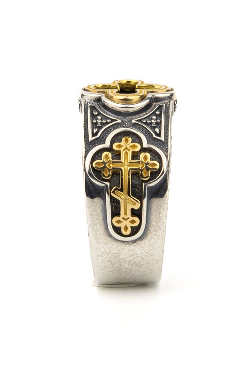 Кольцо из серебра 925 пробы и золота 750 пробы c ониксом и рубином