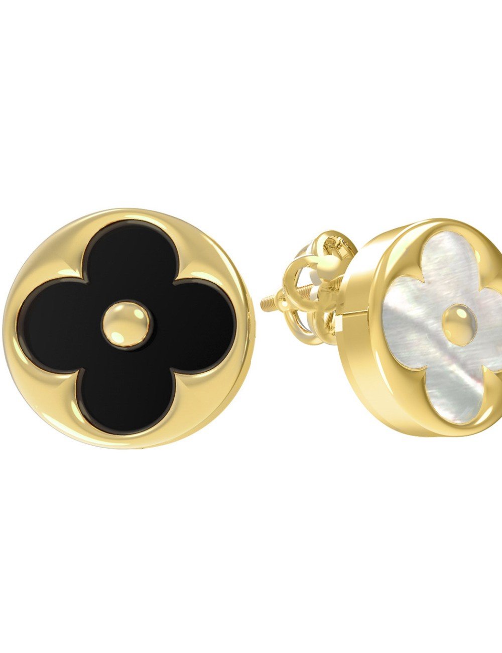 Серьги из лимонного золота c ониксом и перламутром