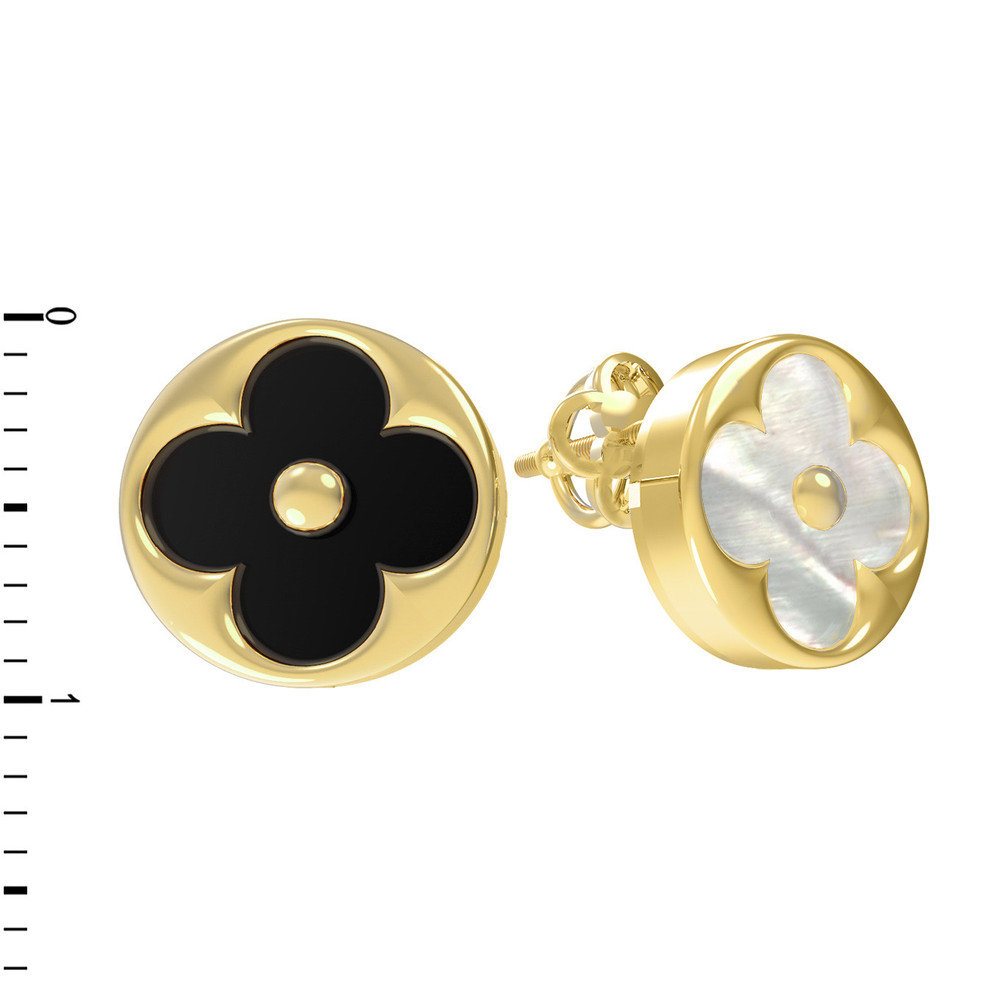 Серьги из лимонного золота 585 пробы c ониксом и перламутром