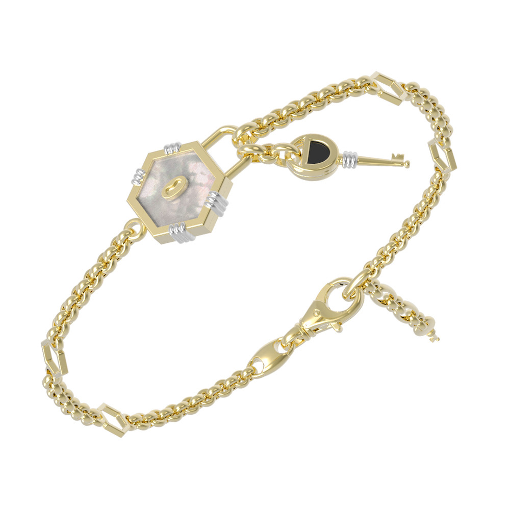 Браслет из лимонного золота 585 пробы c ониксом и перламутром