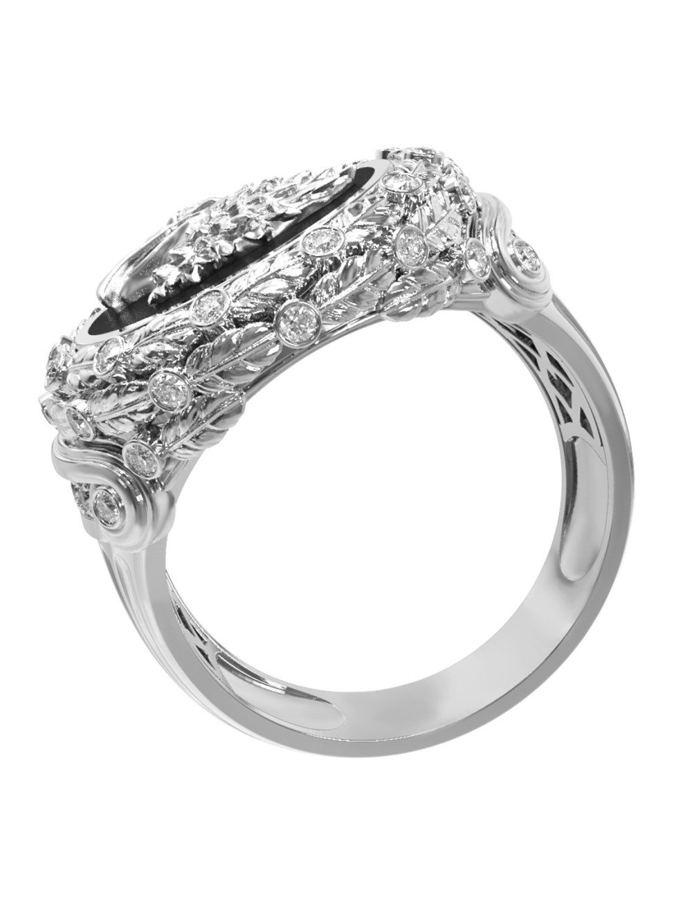 Кольцо из белого золота c бриллиантами и ониксом