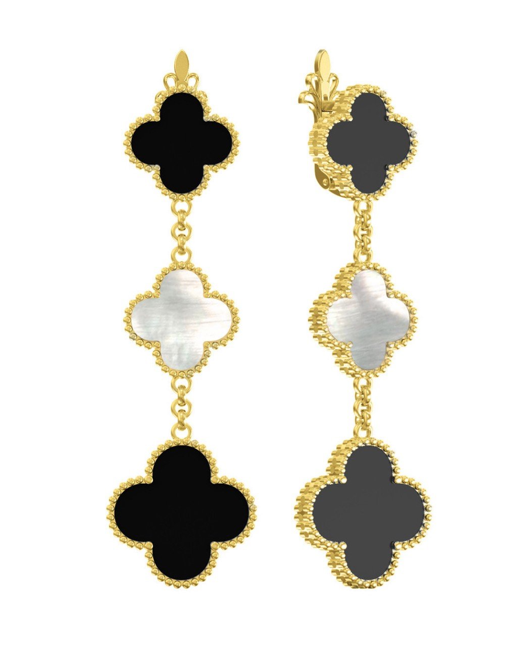 Серьги из лимонного золота c ониксом и перламутром