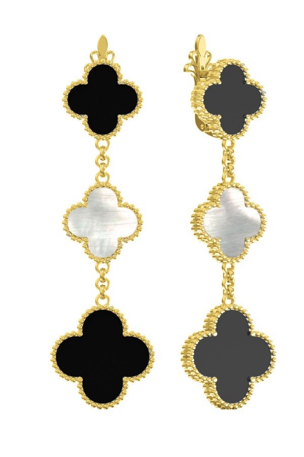 Серьги из лимонного золота c ониксом и перламутром