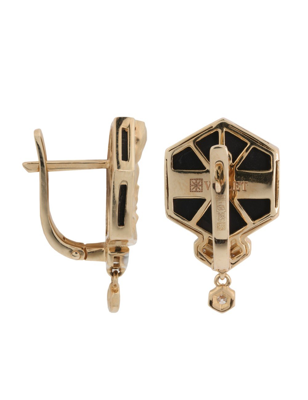 Серьги из золота c бриллиантами и ониксом