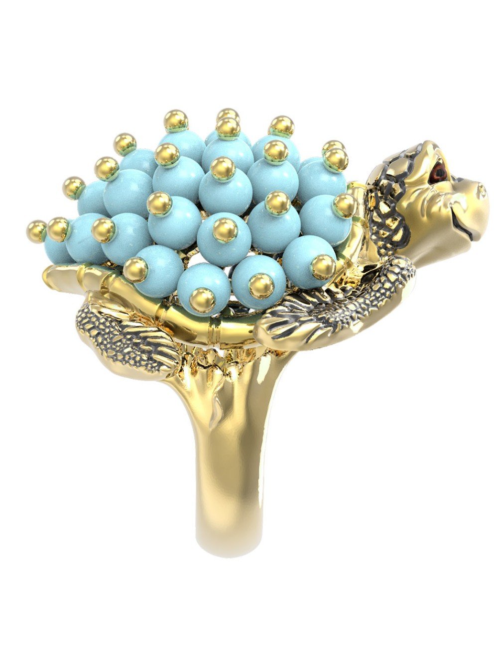 Кольцо из лимонного золота c эмалью и бирюзой