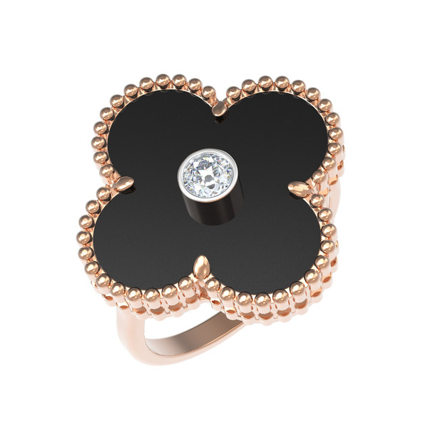 Кольцо из красного золота 585 пробы c бриллиантами и ониксом