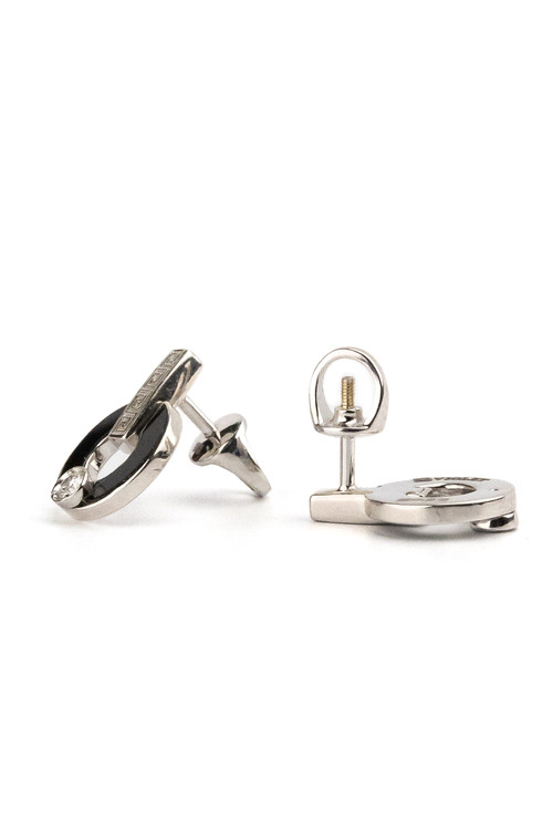 Серьги из белого золота 585 пробы c бриллиантами и ониксом