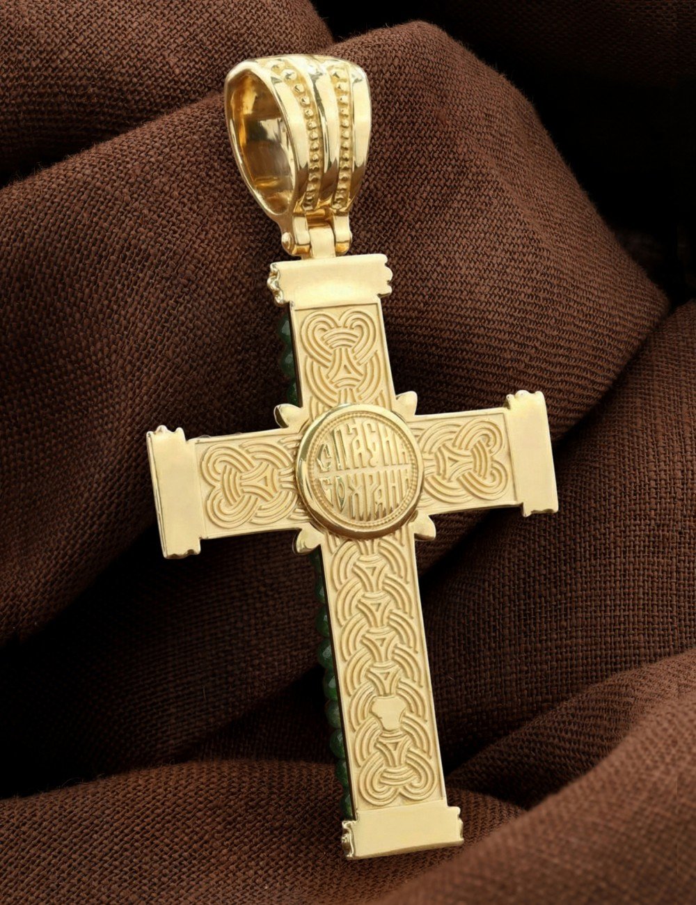 Крест из лимонного золота c хризопразом