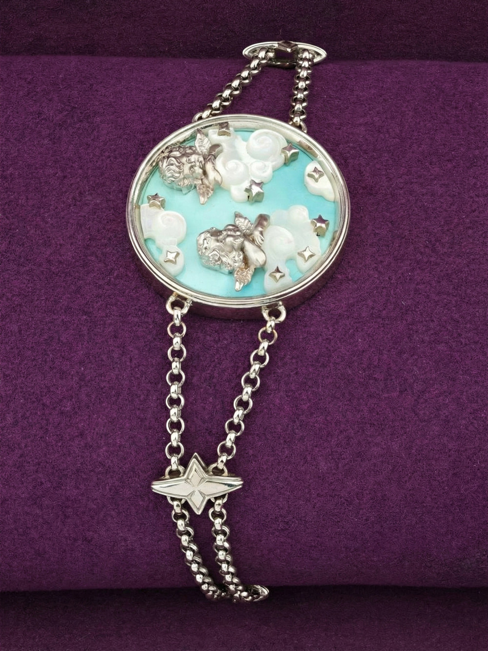 Браслет из белого золота 585 пробы c бирюзой и перламутром