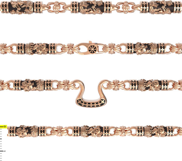 Цепь из красного золота 585 пробы c эбеновым деревом