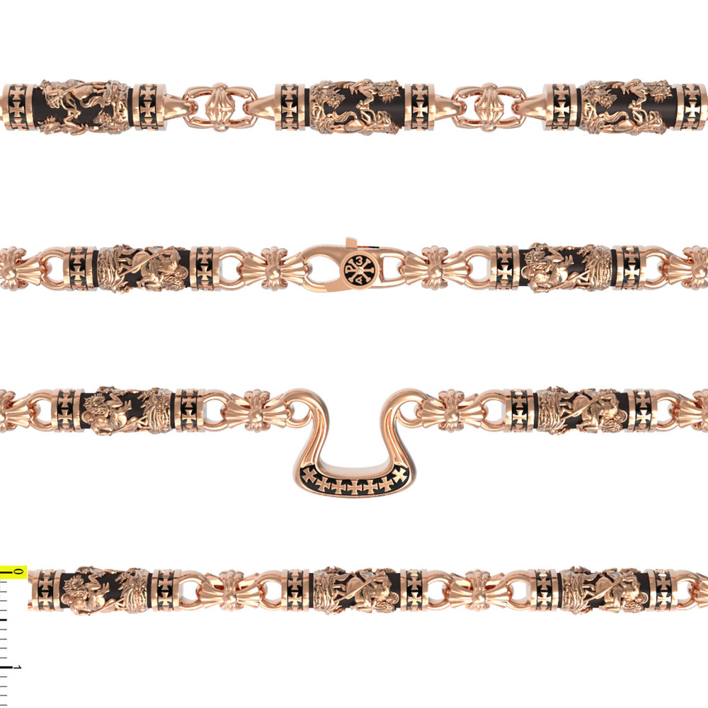 Цепь из красного золота 585 пробы c эбеновым деревом