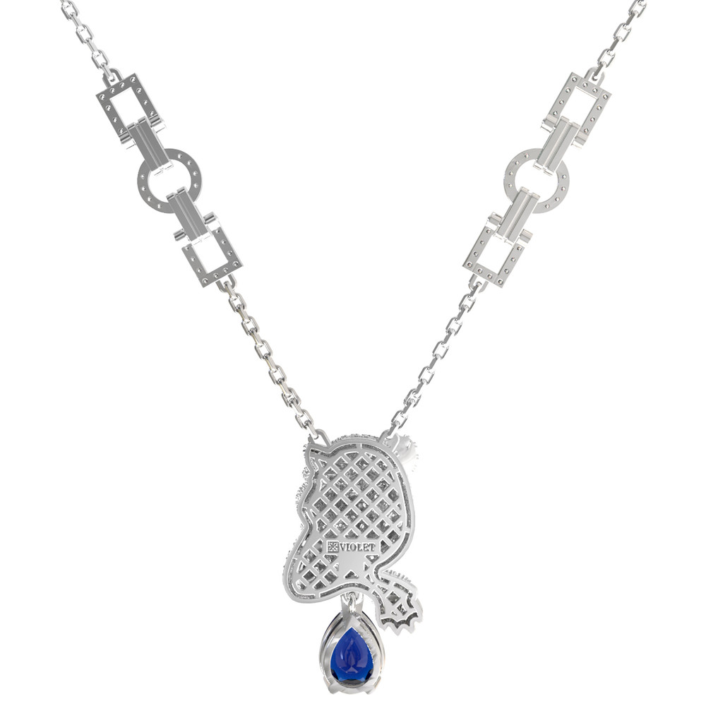 Колье из белого золота 585 пробы c бриллиантами, сапфиром и изумрудом