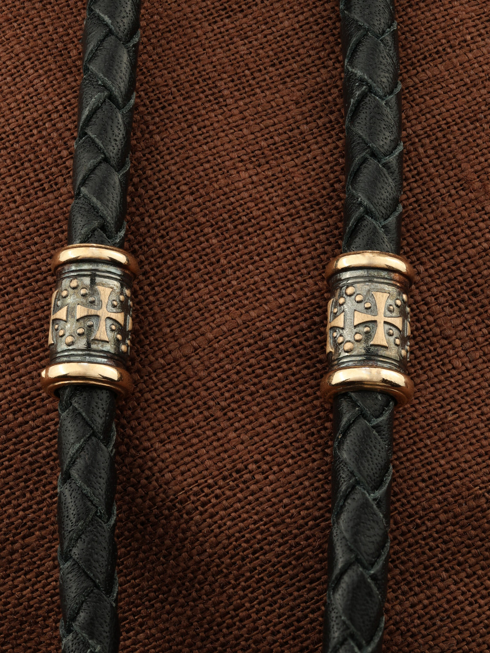 Цепь-шнурок кожа из красного золота 585 пробы c кожаным шнурком