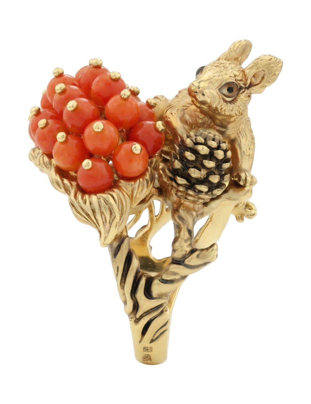 Кольцо из лимонного золота c эмалью и кораллом