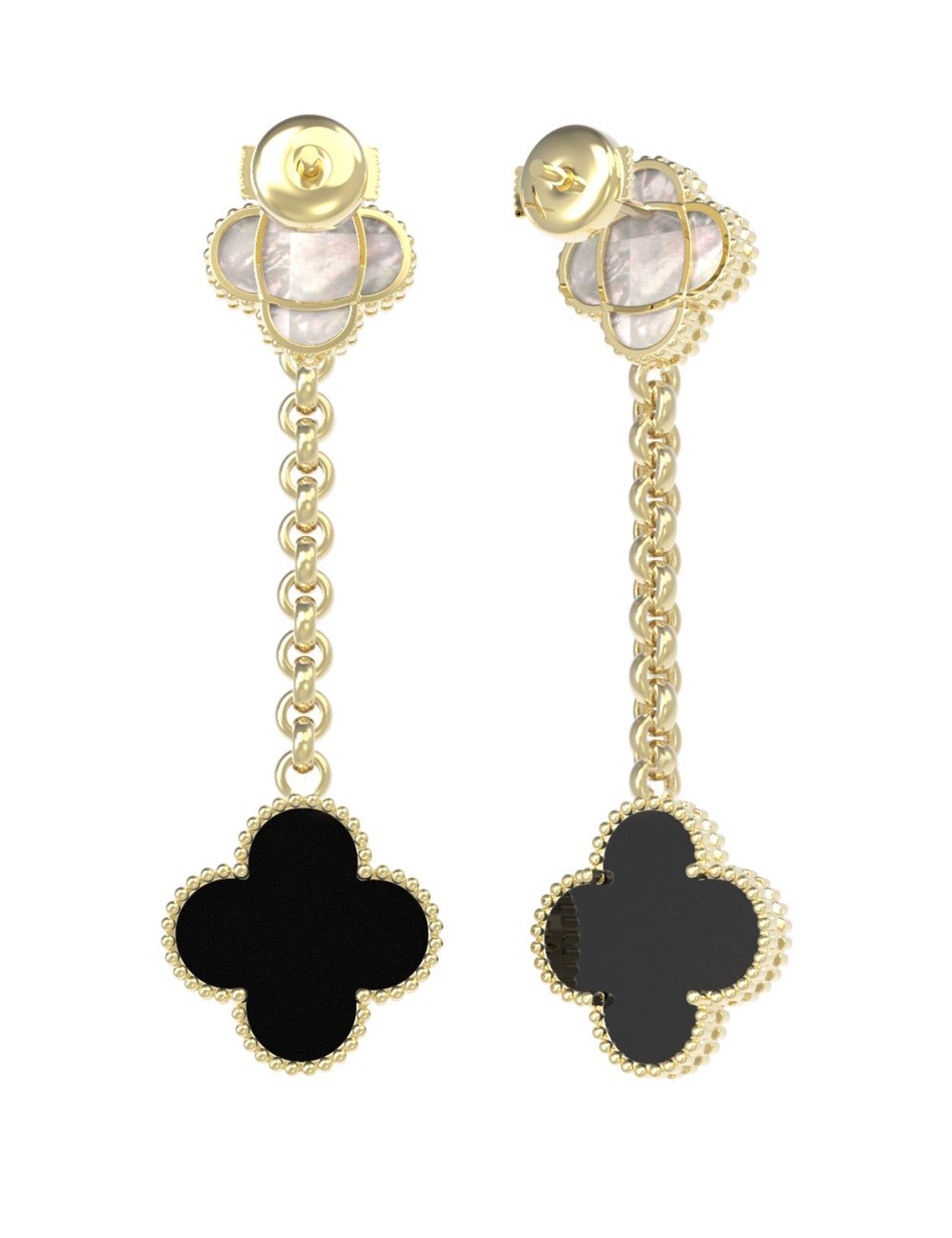 Серьги из лимонного золота c ониксом и перламутром