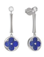 Серьги из белого золота c фианитом и лазуритом