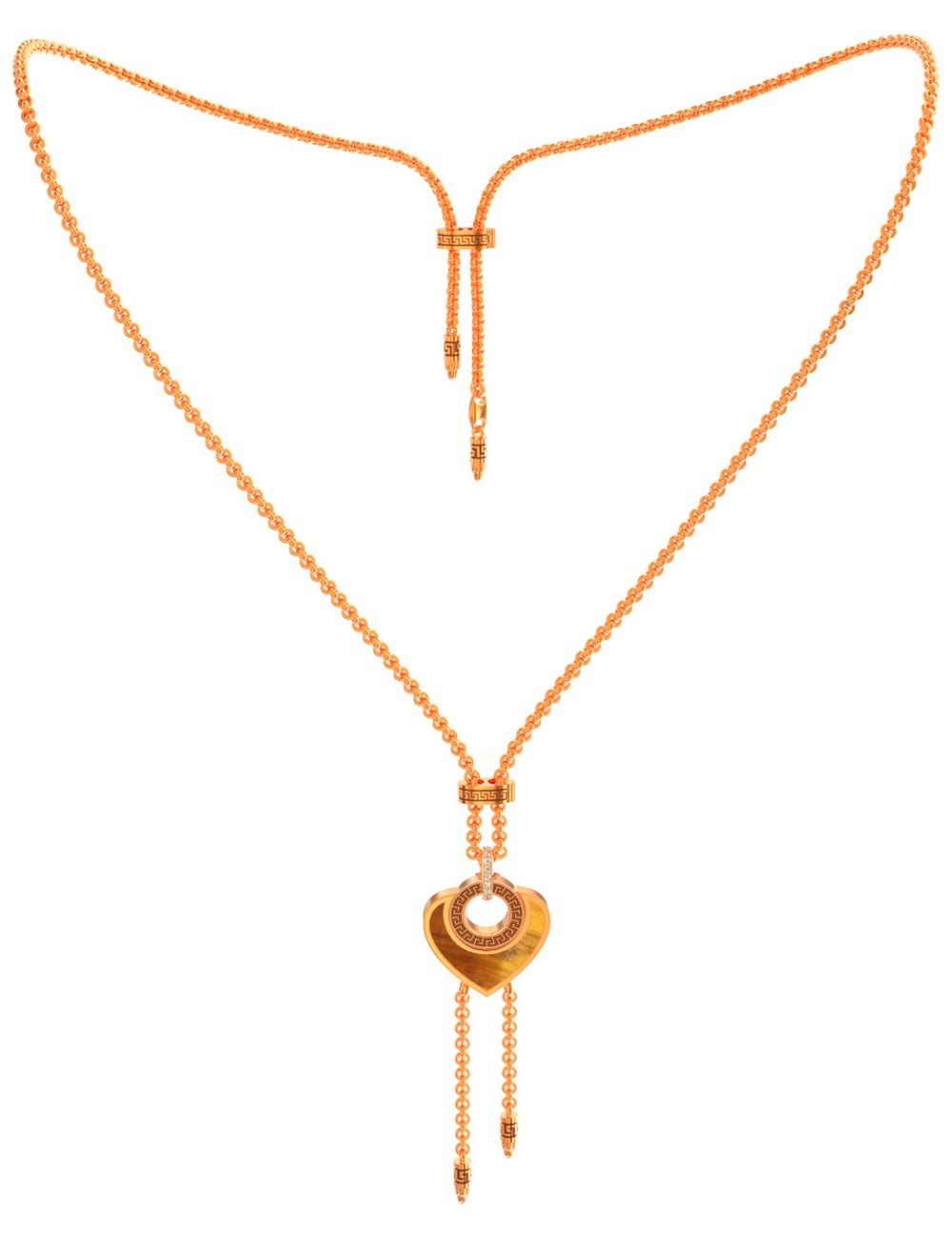 Колье из золота c фианитом, тигровым глазом и перламутром