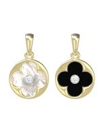 Подвеска из лимонного золота c бриллиантами, ониксом и перламутром